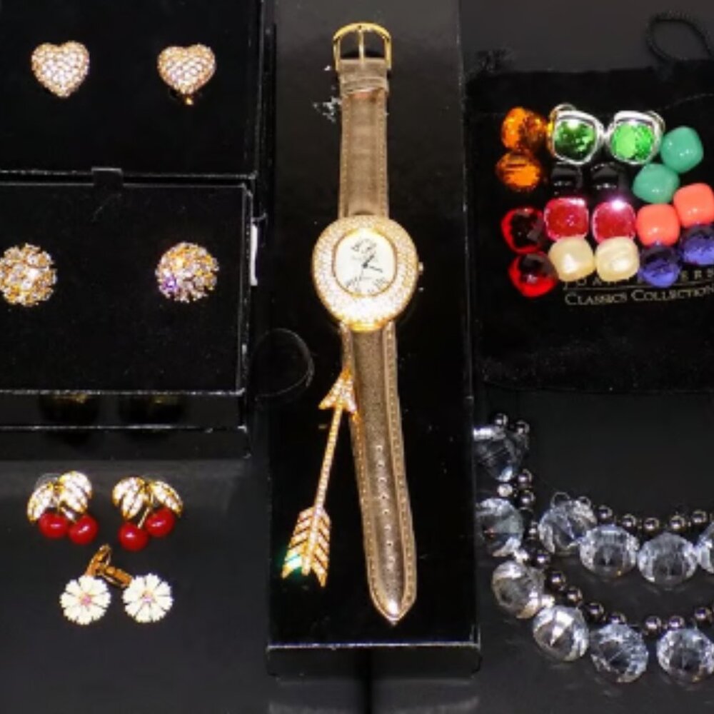 8 Vintage Joan Rivers Watch Clip-On & Interchangeable Earrings Brooch Necklace